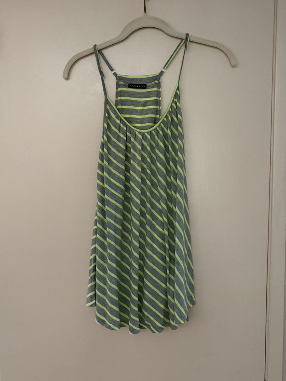 FANG Gray & Lime Striped Racerback Tank! Adjustable Straps. Embellished back! M